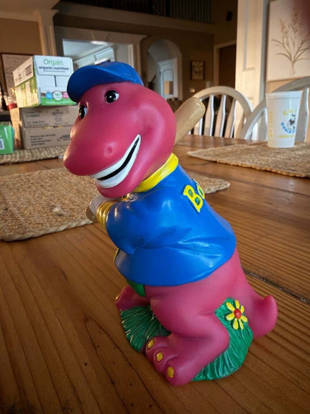 Vintage 1992 Barney the Dinosaur Baseball Player Coin Piggy Bank